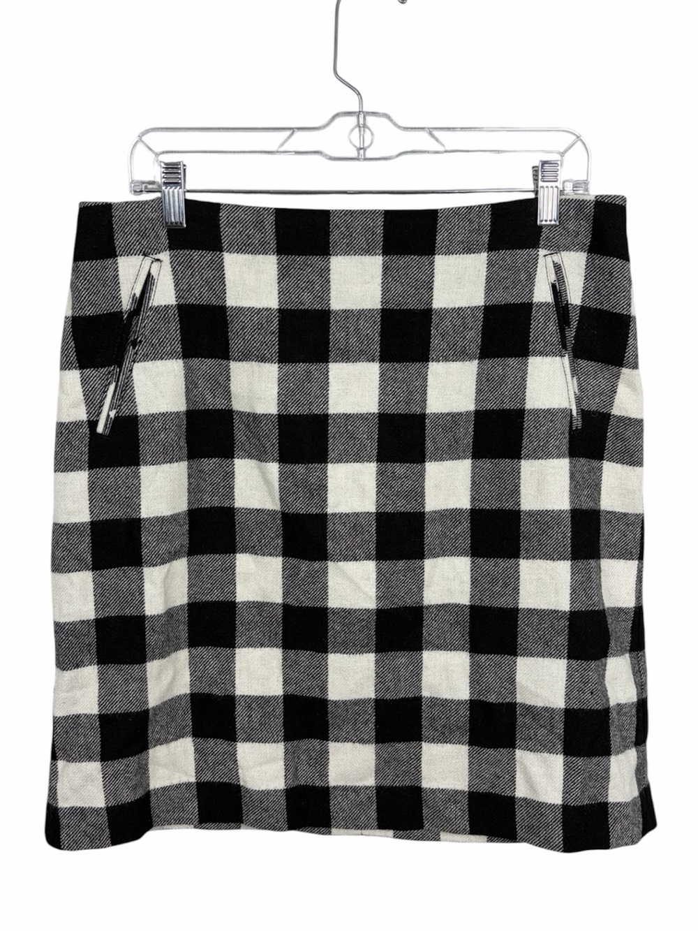 Talbots Black White Buffalo Plaid Wool Blend A-Line Skirt Size 10